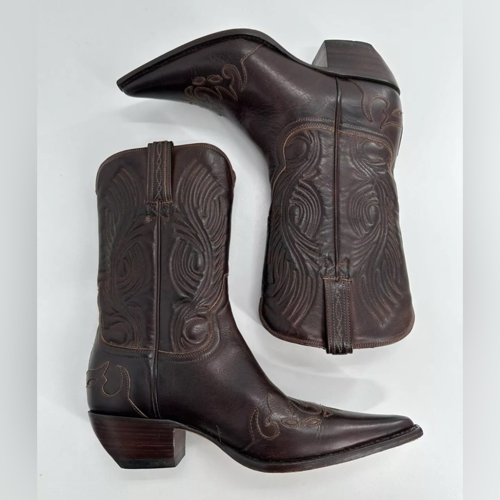 Charlie Horse Brown Western Leather Handcrafted Boots Pointed Toe Size 6